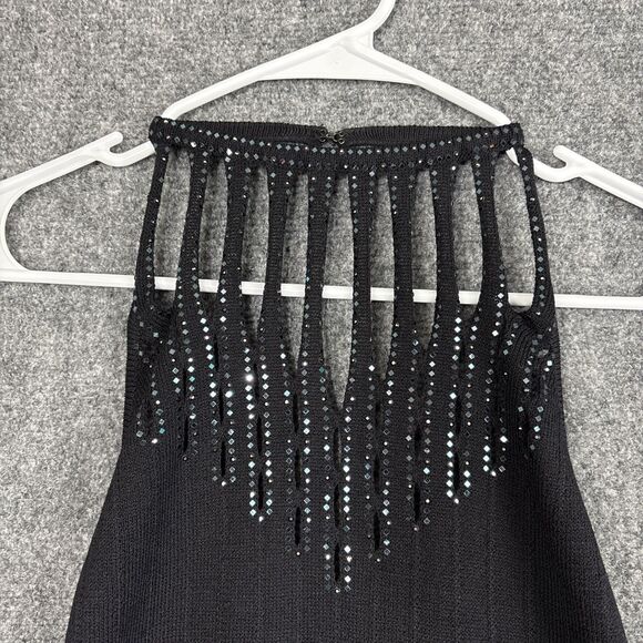 ST JOHN Evening Dress Womens Size 10 Black Halter Knit Beaded Cocktail Party - Picture 4 of 8